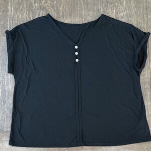 Black V-Neck Buttoned Women's Top